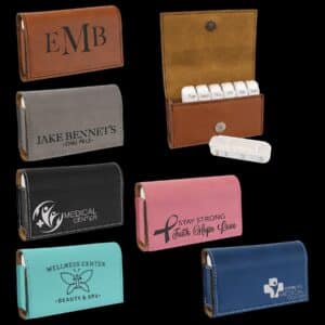 Pill Box 4 3/4" x 3 1/8" Gray Laserable Leatherette